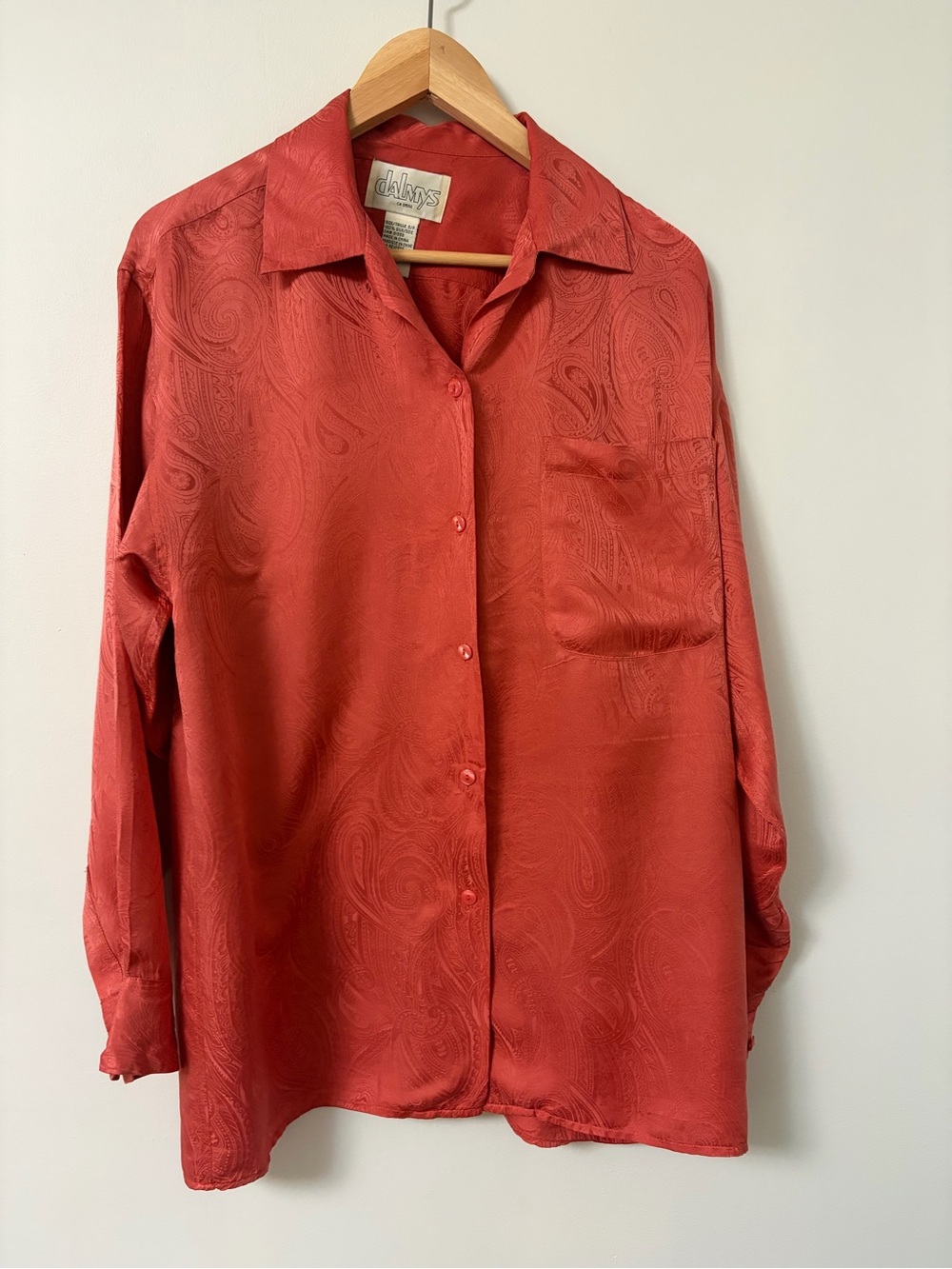 Vintage Dalmys Silk Salmon Pink Button-Down Blouse